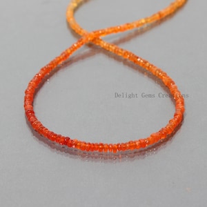Champagne Mexican Fire Opal Beaded Necklace, 3mm Orange Fire Opal Faceted Rondelle 18 Inch Necklace AAA, Wedding-Gift-Dainty Fire Necklace