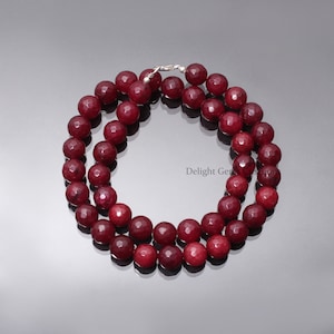 Fiery Red Quartz Beaded Necklace, 925 Sterling Silver Clasp, 10mm