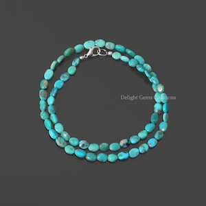 Genuine Turquoise Beaded Necklace, 5x6-5x7 mm Blue Green Turquoise Smooth Oval Nuggets Necklace, Turquoise Jewelry, Handmade Necklace, Gift