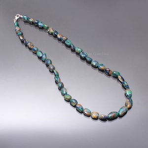 Azurite Malachite Beaded Necklace, 6x9-9x16mm Azur Malachite Smooth Tumbled Beads Necklace, Beautiful Graduated Tumble Beads Necklace 19"