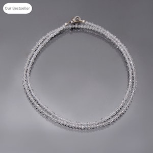 Natural Crystal Quartz Bead Necklace, 2mm Crystal Quartz Micro Faceted Round Beads Necklace, Clear Quartz Tiny Beads Necklace Jewelry