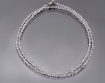 Natural Crystal Quartz Bead Necklace, 2mm Crystal Quartz Micro Faceted Round Beads Necklace, Clear Quartz Tiny Beads Necklace Jewelry