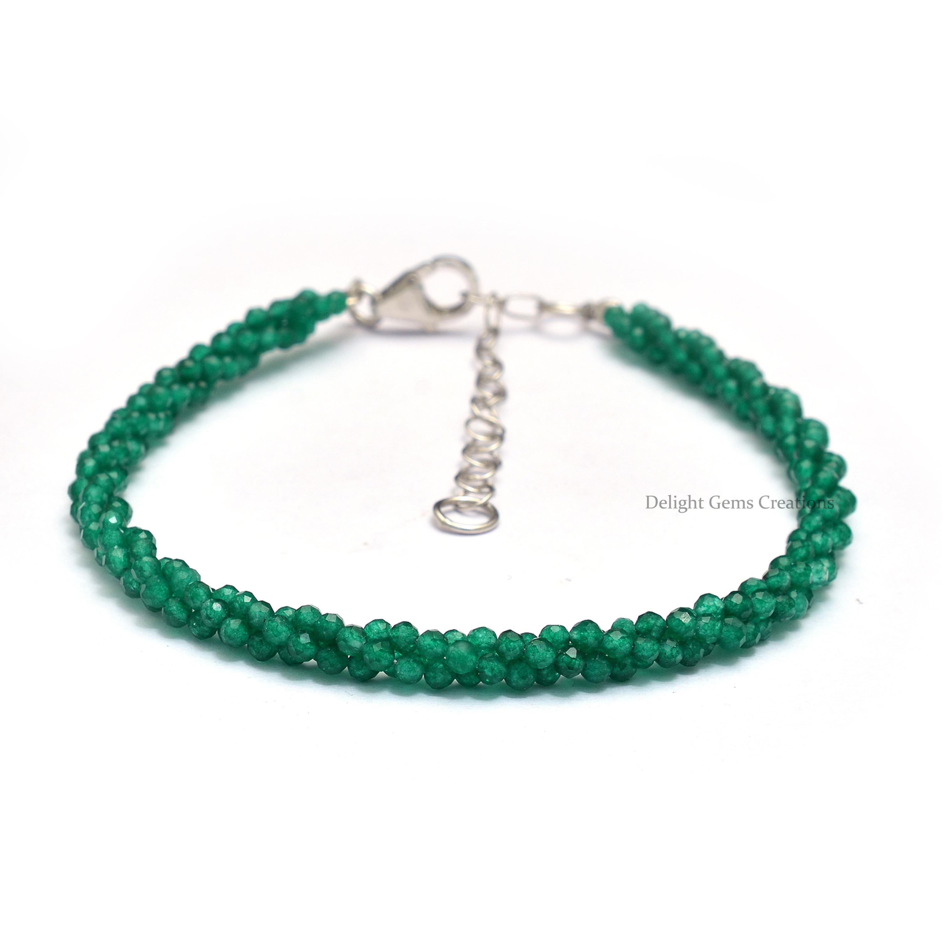 Bracelet Extensible Perles Onyx Micro Facettes - Vert - Fait Main Inde - Neuf