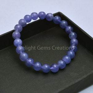 Tanzanite Stretch Bracelet, 8mm Tanzanite Smooth Round Beads Bracelet, Tanzanite Beaded Bracelet, Elegant-Designer-New-Bracelet-Gift For Her