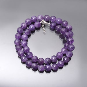Natürliche Amethyst Perlen Halskette 10mm Lila Amethyst Glatt Runde Edelstein Perlen Halskette, Februar Geburtsstein Amethyst Halskette Schmuck