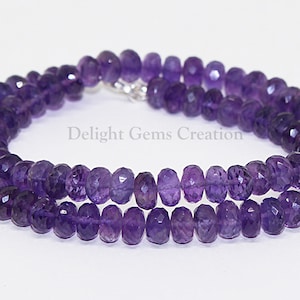 Amethyst Beaded Necklace, AAA PURPLE AMETHYST Beads Necklace, 6-8mm Amethyst Faceted Rondelle Beads Necklace, February Birthstone Necklace