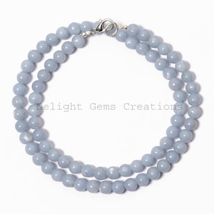 Angelite Beaded Necklace, 6mm Smooth Round Beads, 18"