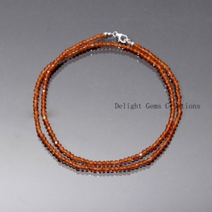 3mm Hessonite Micro Faceted Beads Necklace, Hessonite Tiny Beads Necklace, Gemstone Necklace, Minimalist, Women&#39;s Necklace, Gift For Her