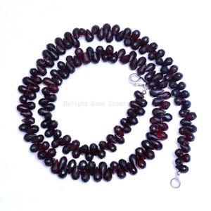 Natural Garnet Beaded Drops Necklace, Red Mozambique Garnet Faceted Teardrops Necklace, Garnet Drops Necklace, 18 Inch garnet beads necklace