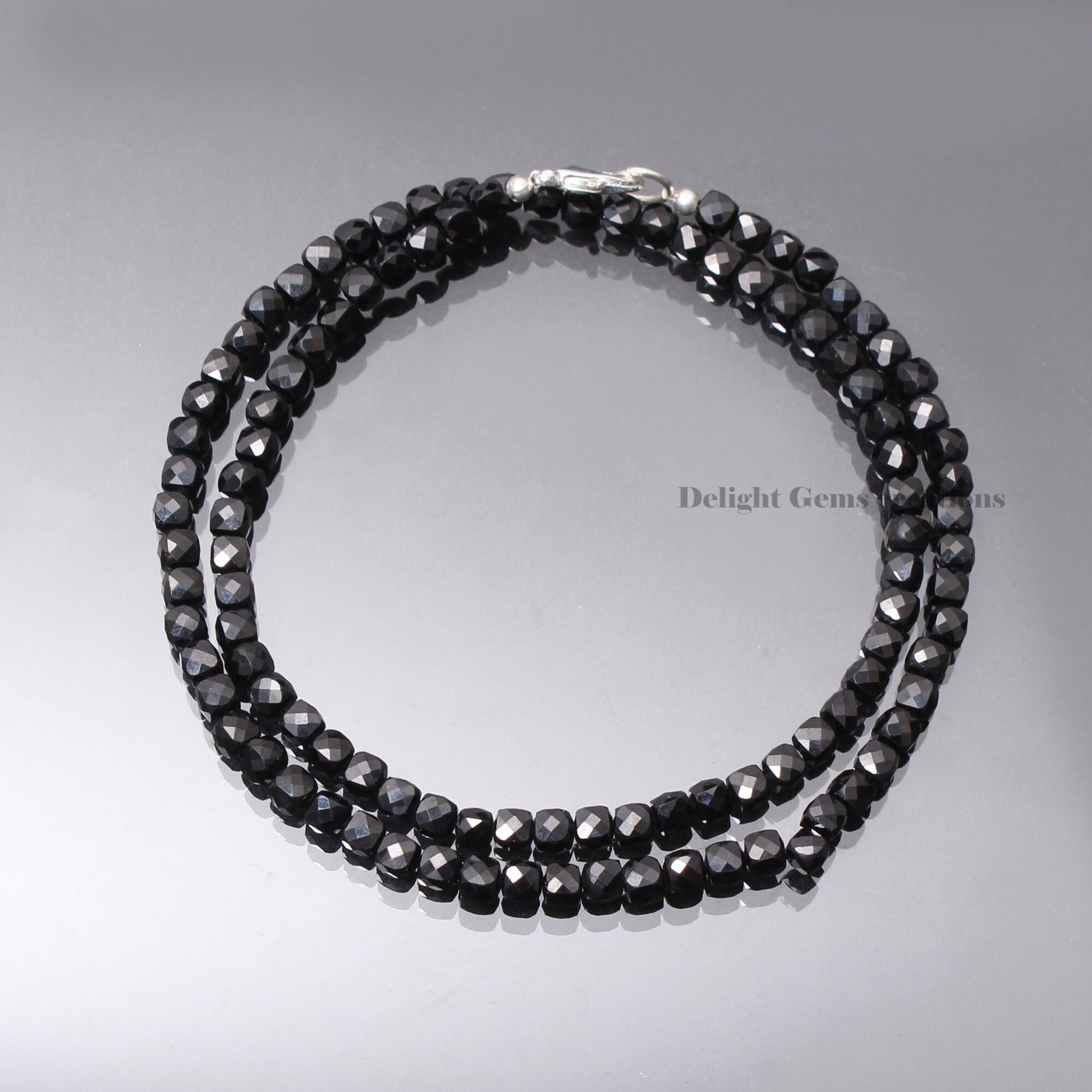 Black Spinal Micro Faceted Round Gemstone 18 Small Beads Necklace Gift For  Her