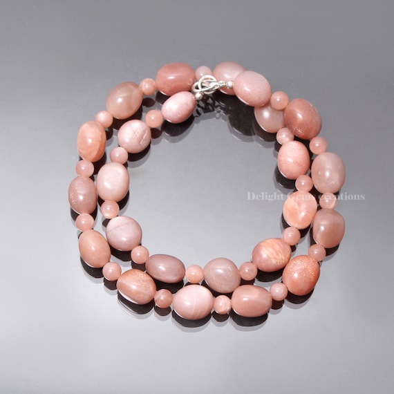 Boucles D'Oreilles Chaîne Argent 925 Avec Perles Cristal Autrichien 6mm Rose Peach - Neuf