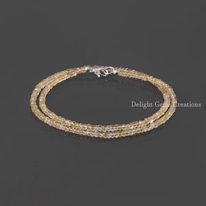 Natural Yellow Citrine Rondelles Necklace, 3.5mm-4mm Citrine Faceted Rondelle Beads Necklace, Beaded Necklace, Citrine Gemstone Jewelry
