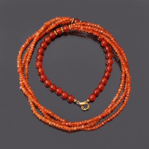 Natural Orange Carnelian Beaded Necklace, Carnelian Faceted Rondelle and Round Beads Necklace, Handmade Necklace, Multi Strand Jewelry