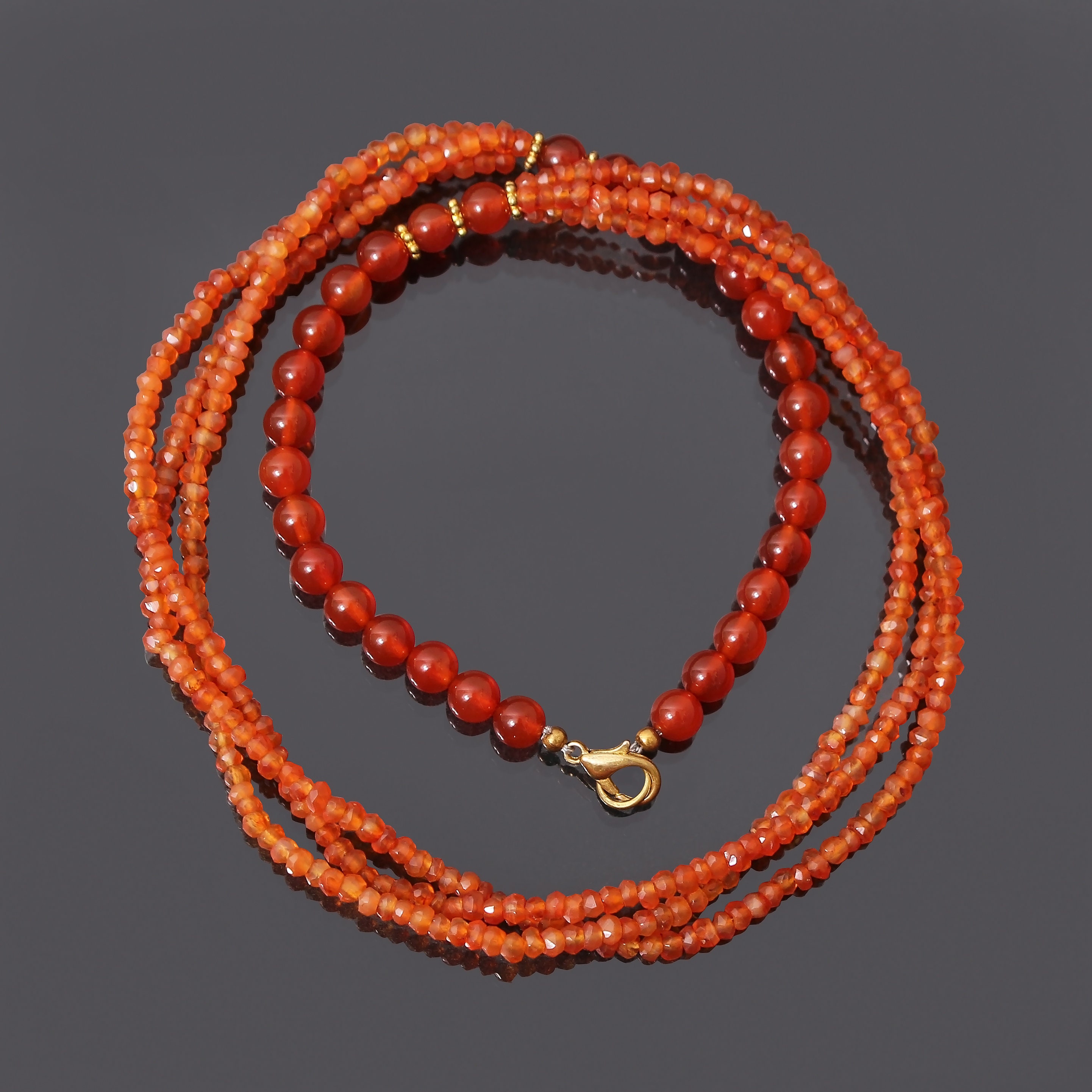 Natürliche Orange Karneol Perlen Halskette, Karneol facettierte Rondelle und runde Perlen Halskette, handgemachte Halskette, Multi Strang Schmuck
