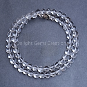 Natural Crystal Quartz Beaded Necklace, 7mm Crystal Quartz Smooth Round Beads Necklace, Transparent Healing Quartz Semi Precious Necklace