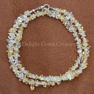 Citrine Chips Bead Necklace, Yellow Citrine Gemstone 4mm-5.5mm Uncut Nuggets Necklace, Citrine Beaded Necklace, Women&#39;s Necklace Jewelry