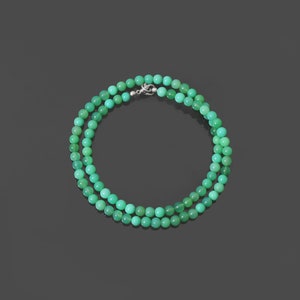 Natural Chrysoprase Gemstone Beaded Necklace, 5.5mm Green Chrysoprase Smooth Round Beads Necklace, Unisex Customizable Length Necklace