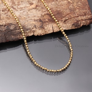 Pyrite Beaded Necklace, 2.5mm Golden Pyrite Necklace, Natural Pyrite Micro Faceted Round Beads Necklace, Semi Precious 18 Inch Necklace