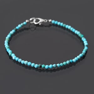 3mm Turquoise Faceted Round Beads Bracelet, Turquoise Minimalist Gemstone Bracelet, 925 Sterling Silver Clasp, Natural Turquoise Jewelry