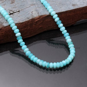 Elegant Blue Peruvian Opal Beaded necklace-Healing Stone Beads necklace-6.5mm-7mm Smooth Rondell Necklace-Halloween Jewelry-Customize Length