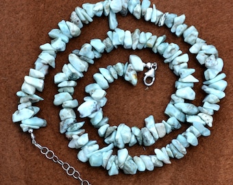 Larimar Chip and Nugget Necklace, Gemstone Beaded Jewelry