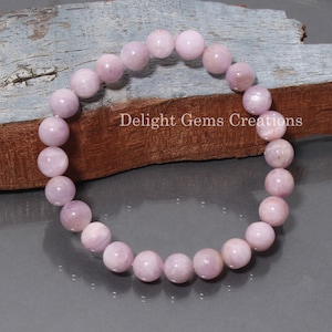 Natural Pink Kunzite Stretch Bracelet | 9mm Kunzite Smooth Round Bead Bracelet | Genuine Gemstone Jewelry | Stretchable Bracelet Gift