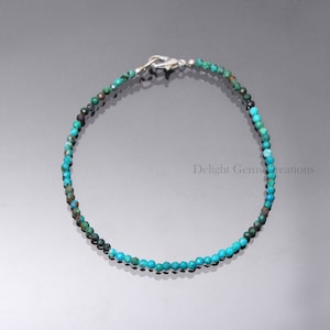 Natural Chrysocolla Beaded Bracelet, 3mm Blue-Green Chrysocolla Micro Faceted Round Beads Bracelet, Women&#39;s-Girls Faceted Tiny Bead Bracelet