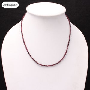 Natural Red Garnet Beaded Necklace. 3mm Rhodolite Garnet Micro Faceted Bead Necklace. Pretty Red Beads Women&#39; Necklace, Gift For Mom