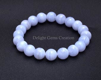 Blue Lace Agate Stretch Bracelet, Natural 10mm Blue Lace Agate Beaded Bracelet, Blue Agate Bracelet, Stretchable Elastic Gemstone Bracelet