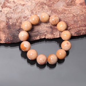 Fossil Coral Beaded Stretch Bracelet, 16mm Fossil Coral Smooth Round Beads, Stacking Stretch Bracelet, Unisex Bracelet, Gift for Him