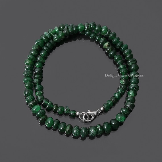 Green Aventurine Beaded Necklace, 5-9mm Smooth Rondelle Beads, 18 inch