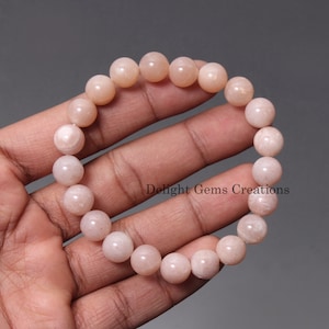 Peach Moonstone Stretch Bracelet, Stretchable Bracelet, 10mm Peach Moonstone Smooth Round Bead Bracelet, Stacking Bracelet Moonstone Jewelry