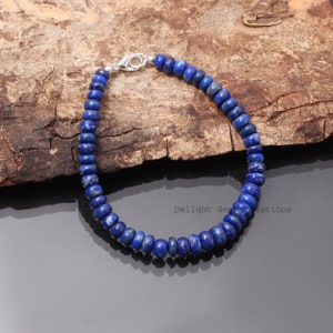 Authentic AAA blue lapis lazuli beaded bracelet-6.5mm-7mm smooth Rondell blue gemstone jewelry-925 lobster clasp-men bracelet-women bracelet image 3