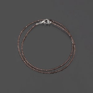 Natural Smoky Quartz Necklace, Sterling Silver, 2mm Smoky Quartz Brown Beads Necklace, AAA++ Quartz Micro Faceted Beads Necklace, 18 Inch