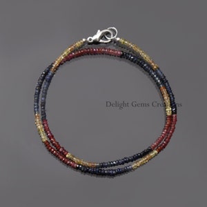 Natural multi precious beaded necklace, 2.5-3mm multi color sapphire and ruby faceted rondelle necklace, birthstone jewelry, Bridesmaid Gift