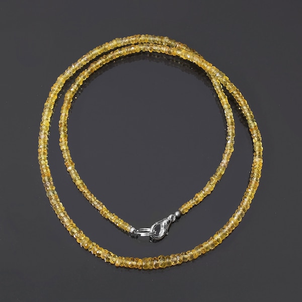 Natuurlijke gele saffier kralen ketting-2,5 mm-4,5 mm gefacetteerde rondelle edelsteen ketting saffier zilveren sieraden-bruidsmeisje geschenken-cadeau haar