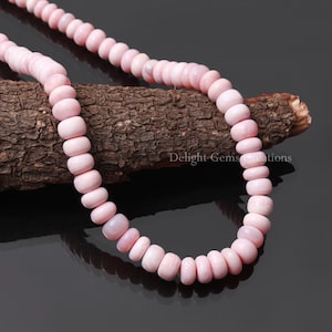 Pink Peruvian Opal Beaded Necklace, 8mm to 10.5mm Pink Opal Smooth Rondelle Beads Necklace, Opal Gemstone Necklace, Women's Necklace, Gift