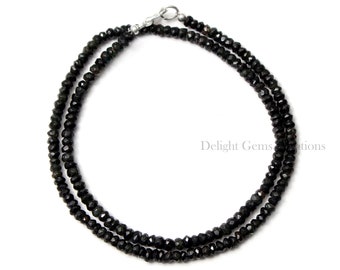 Black Tourmaline Beaded Necklace, 4-4.5mm Black Tourmaline Faceted Rondelle Beads Necklace, Black Beads Tourmaline Necklace, Black Necklace
