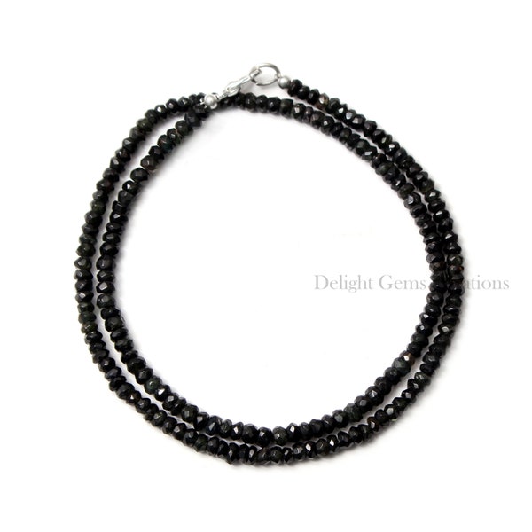 Black Tourmaline Beaded Necklace, 4-4.5mm Black Tourmaline Faceted Rondelle Beads Necklace, Black Beads Tourmaline Necklace, Black Necklace