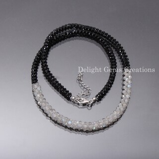 Collana In Pietre Naturali Labradorite E Spinello Nero Sfaccettato - Argento 925 Fatto A Mano, 45 Cm, Regalo Donna