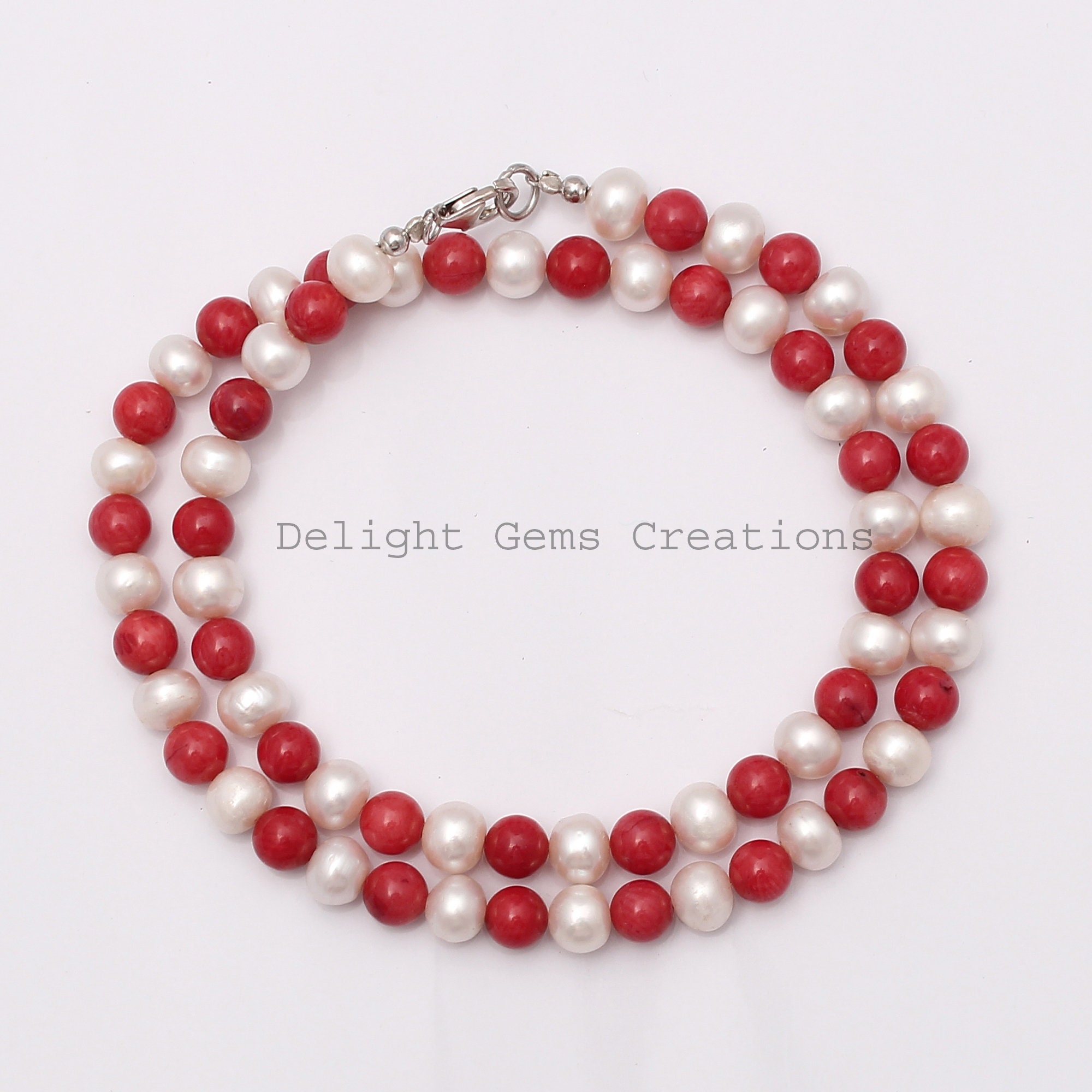 Collana in di Corallo rosso, Perle ed Ematite rodiata - Della Rovere