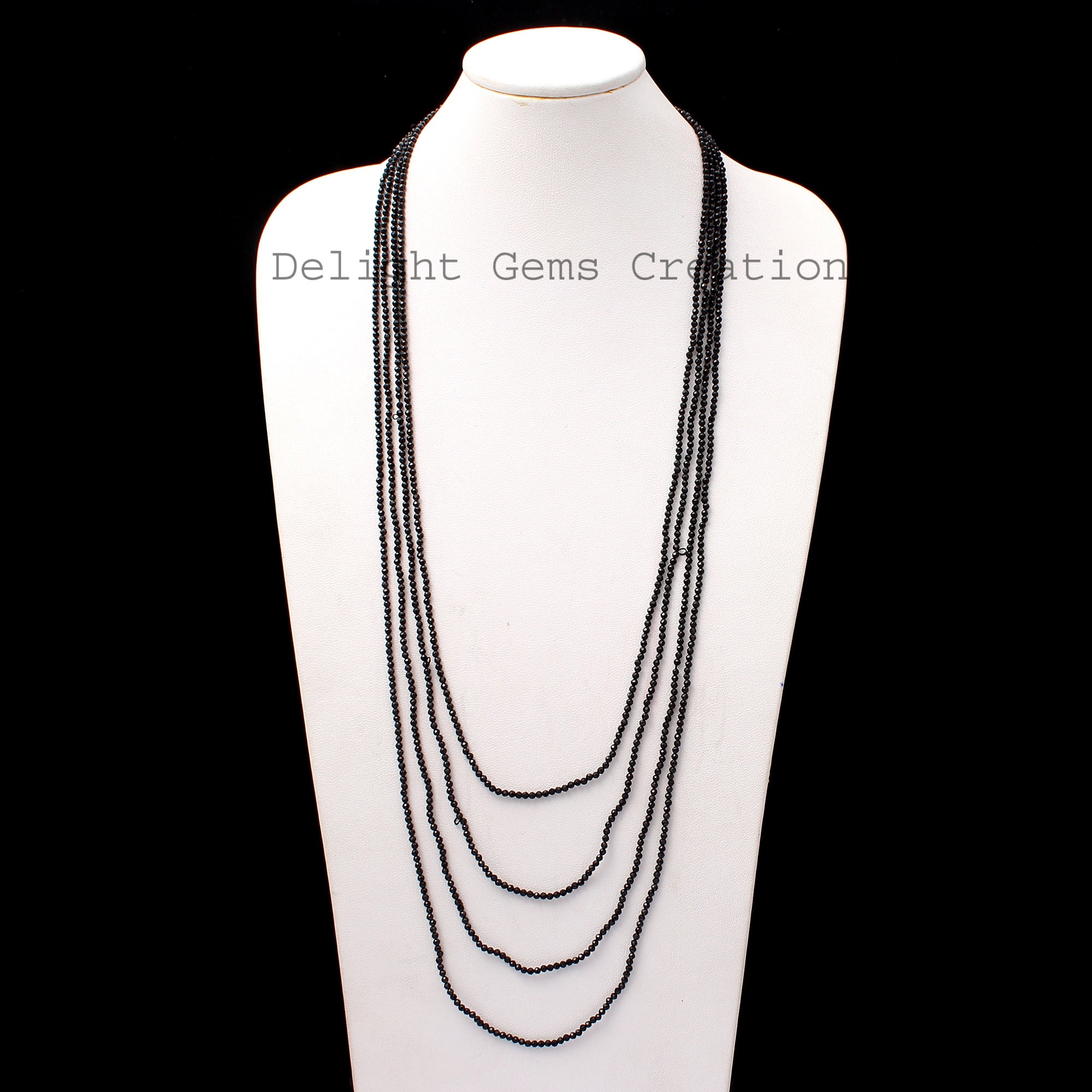 Collier Minimaliste Perles Spinelle Noire - 24 Perles Facettées - Fait Main Réglable - Neuf Avec étiquettes