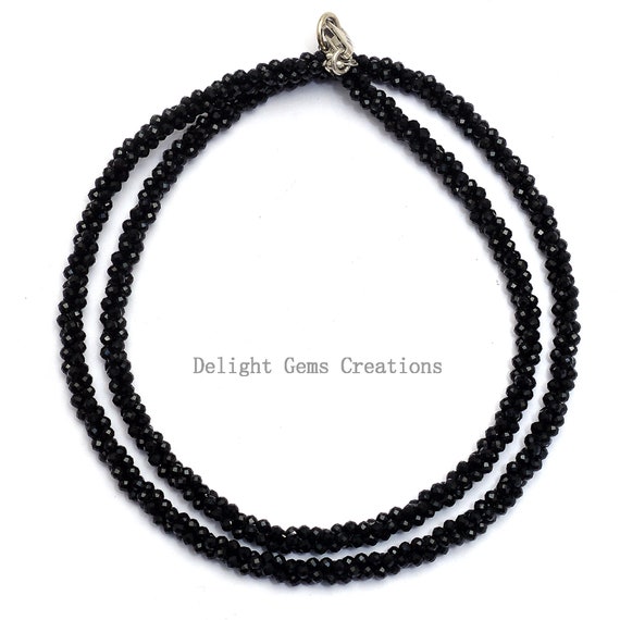 Black Spinel Micro Faceted Beads Necklace 2 2.5mm Spinel Black