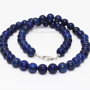 Lapis lazuli-ketting blauwe kralenkettingen voor mannen vrouwen, 8 mm diepblauwe kralenketting, trouwketting, strandsieraden, statementketting