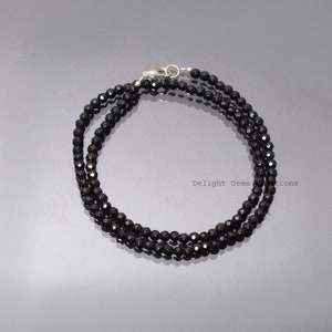 AAA Black spinel Beaded Necklace-Sparkling Spinel Jewelry-4-4.5MM faceted round Black Gemstone Necklace-925 lobster clasp-Gifts for Her /Him
