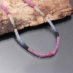 Natural Multi Sapphire Necklace, 4.5mm Multi Color Sapphire Faceted Rondelle Beads Necklace, 16.5"Inch AAA Quality Sapphire Beaded Necklace