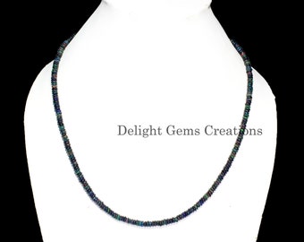 Collar de cuentas de ópalo etíope negro, cuentas redondas de 4 mm