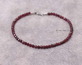 Natural Rhodolite Garnet Beaded Bracelet. 3mm Rhodolite Garnet Micro Faceted Bead Bracelet. Pretty Red Beads Women&#39; Bracelet, Gift For Her