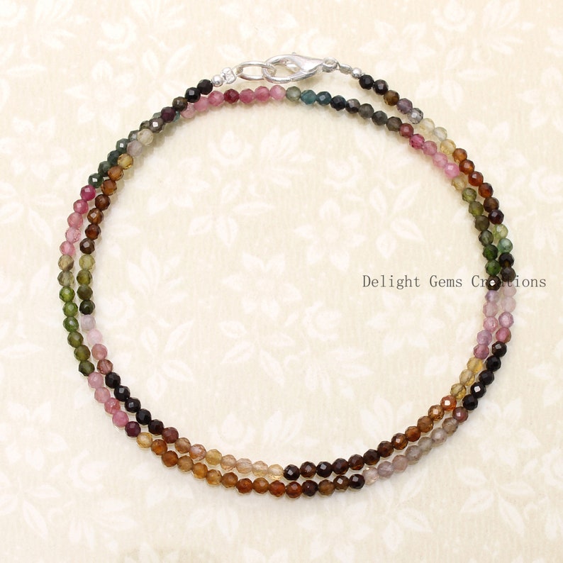 Collier multitours AAA, collier de perles rondes à facettes en tourmaline pastèque naturelle 3 mm, collier tourmaline multicolore, cadeau pour elle image 3