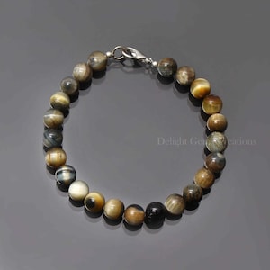 Natural Cat&#39;s Eye Beaded Bracelet 8mm Cats Eye Smooth Round Gemstone Bracelet, Handmade Bracelet, Yellow golden Cats eye beads bracelet